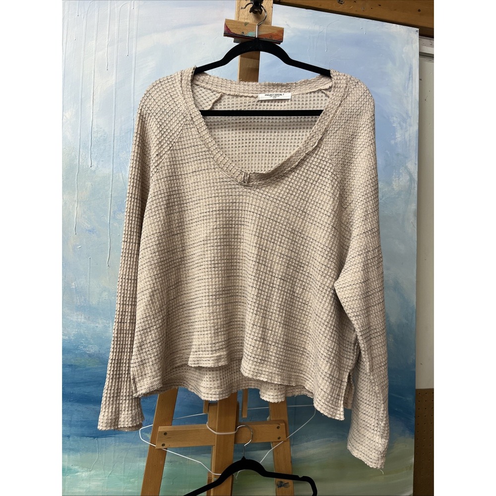 Project Social T Women's Thermal Top Beige Heather Size S Oversized